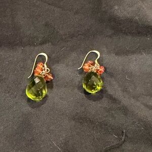 Elegant Olive Green and Orange Drop Earrings